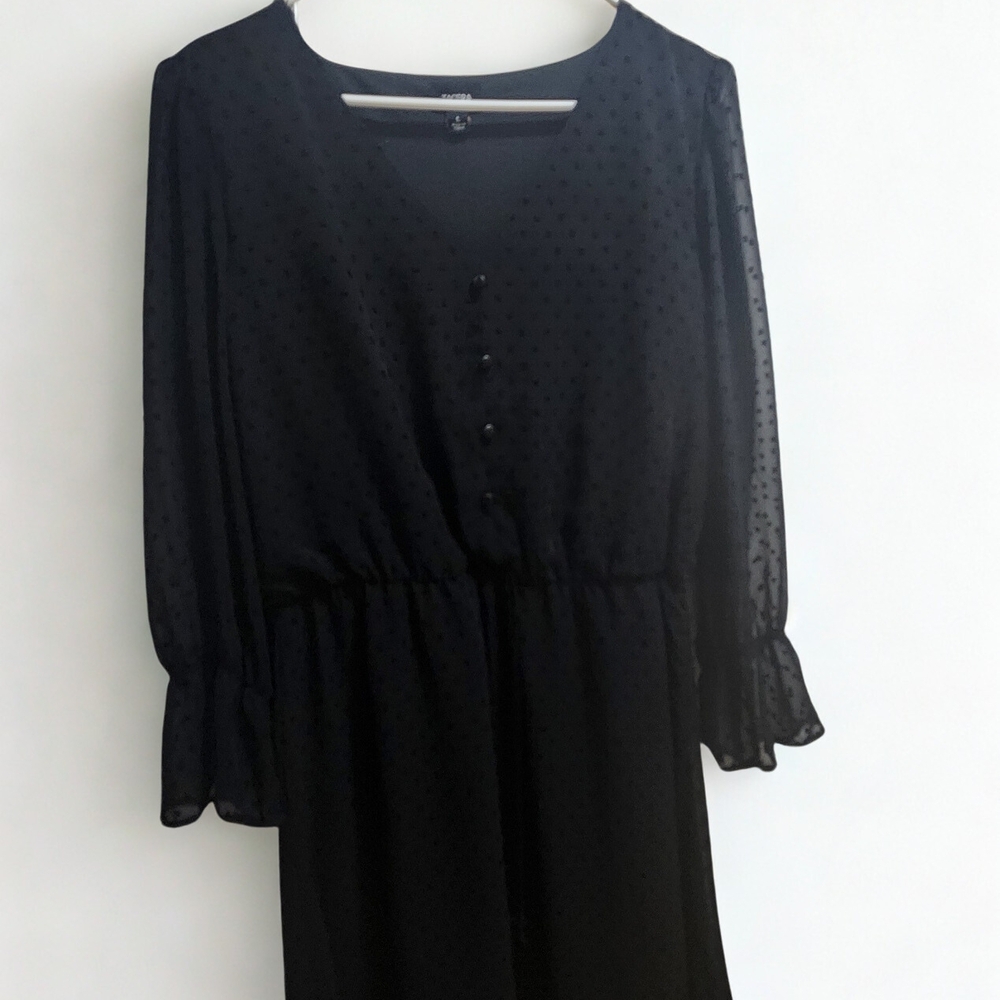 Tacera Black Swiss Dot Sheer Dress Size L